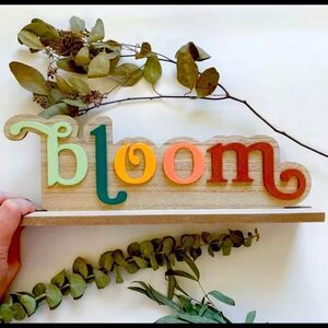 BLOOM Colorful Wood Table Shelf Home Decor Piece 12" Long 4.5" Tall 2"‎ D…